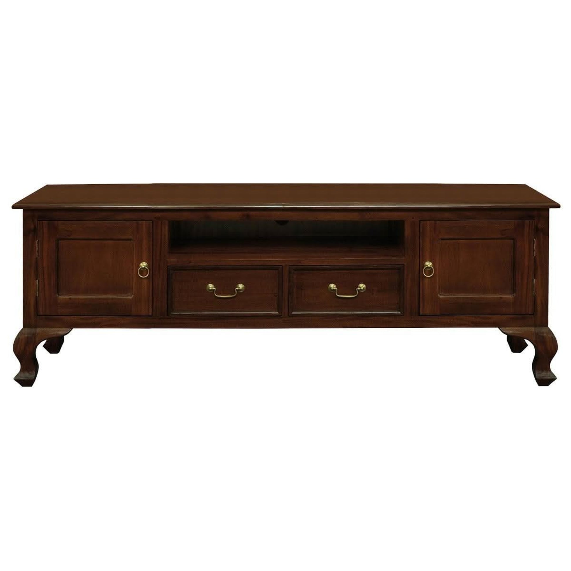 Stewart Queen Ann Style Solid Mahogany TV Entertainment Unit 2 Doors 2 Drawers 180cm in Mahogany - Chocolate Wood