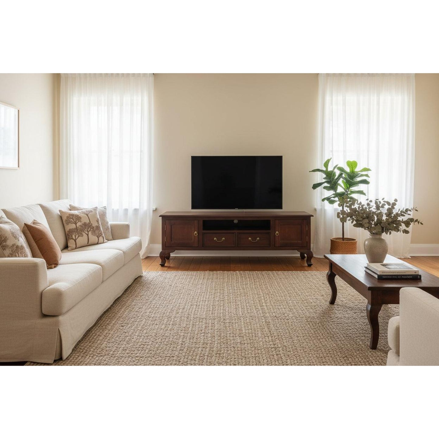 Stewart Queen Ann Style Solid Mahogany TV Entertainment Unit 2 Doors 2 Drawers 180cm in Mahogany - Chocolate Wood