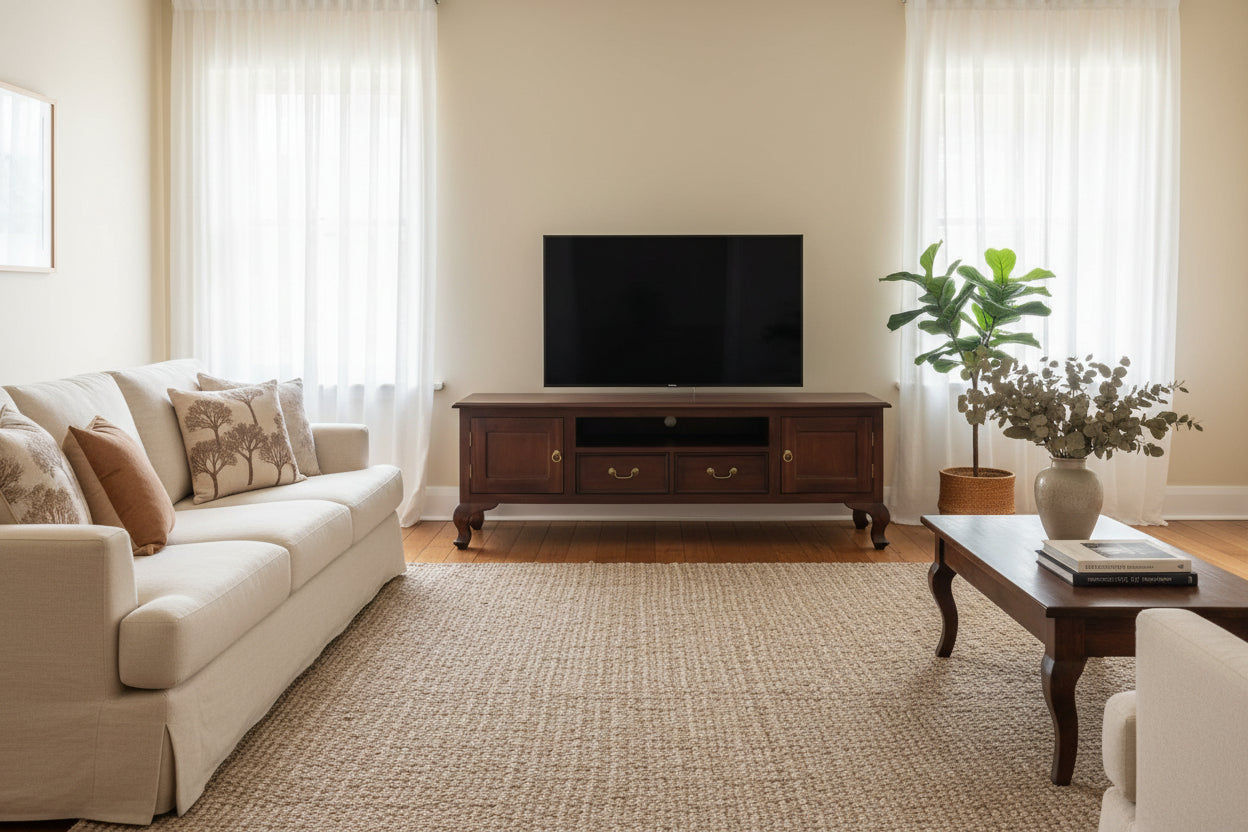STEWART QUEEN ANN STYLE SOLID MAHOGANY 2 DOORS 2 DRAWERS 180CM TV UNIT - MAHOGANY - MyChocolateWood