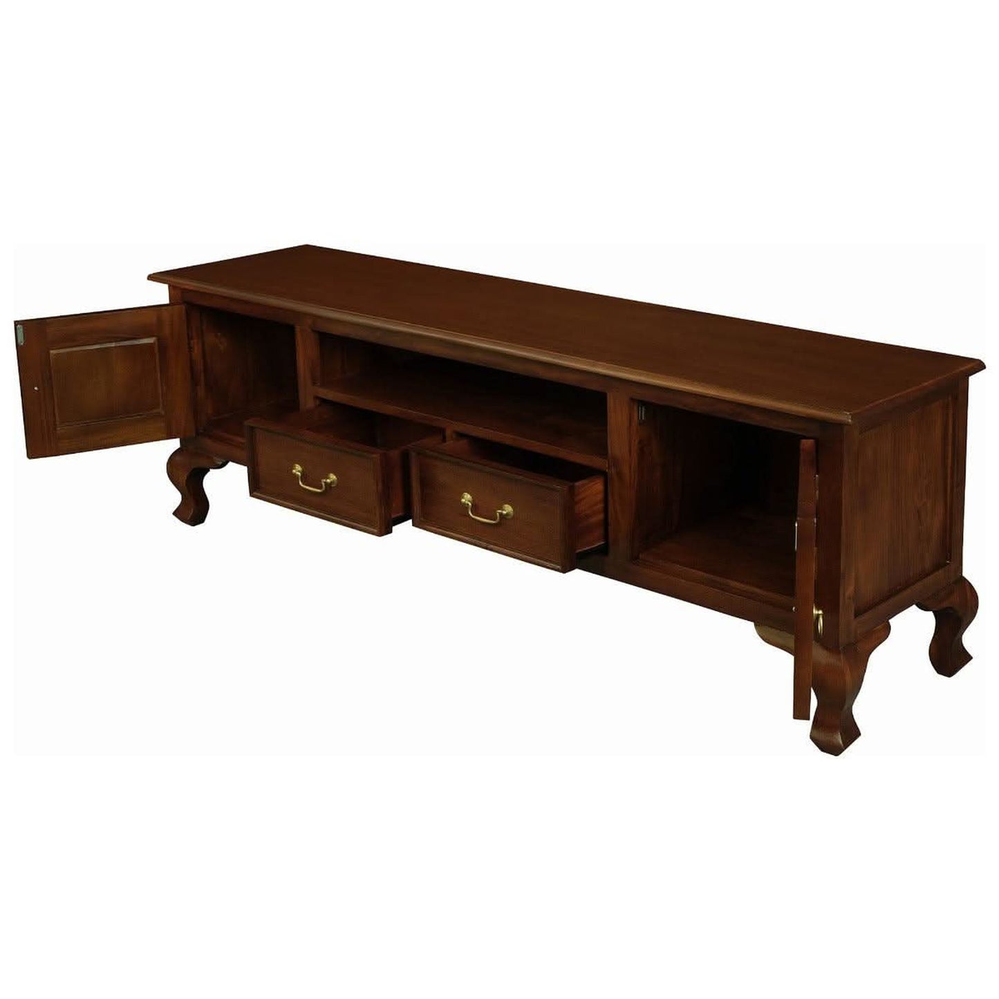 Stewart Queen Ann Style Solid Mahogany TV Entertainment Unit 2 Doors 2 Drawers 180cm in Mahogany - Chocolate Wood