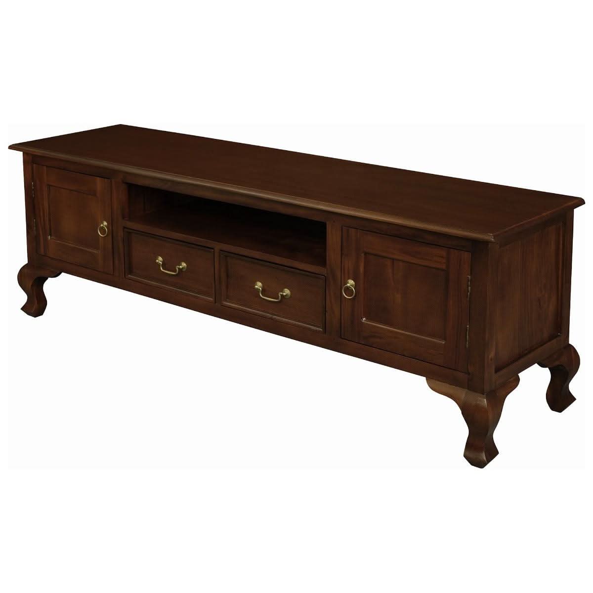 STEWART QUEEN ANN STYLE SOLID MAHOGANY 2 DOORS 2 DRAWERS 180CM TV UNIT - MAHOGANY - MyChocolateWood