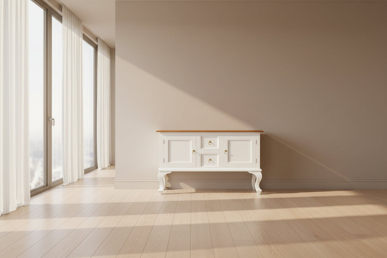 STEWART QUEEN ANN STYLE SOLID MAHOGANY 2 DOORS 2 DRAWERS SOFA TABLE IN WHITE/CARAMEL130CM - MyChocolateWood