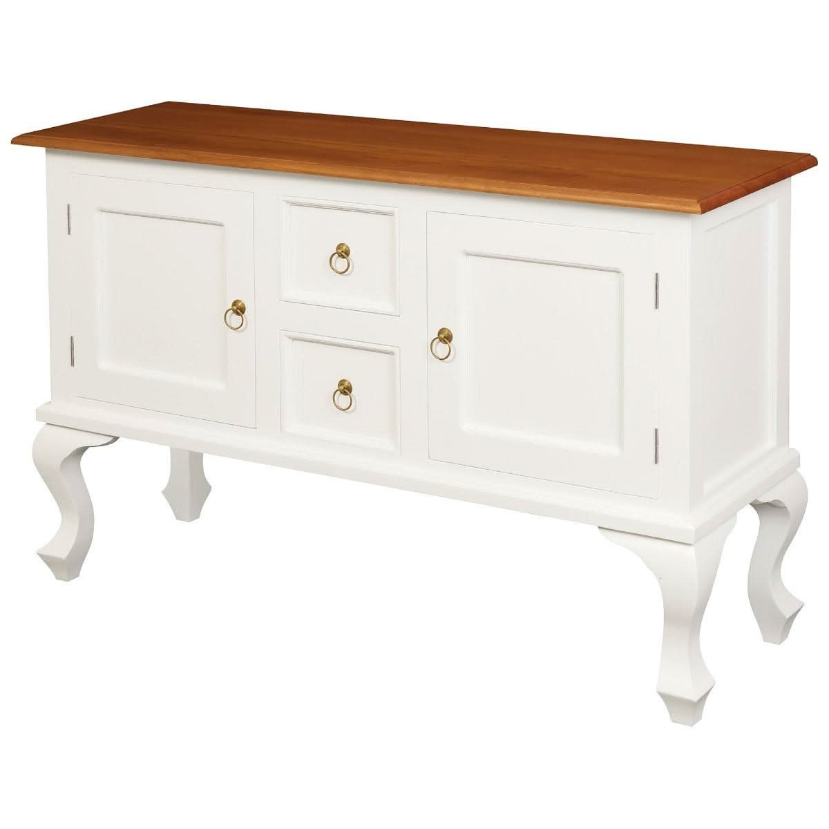 Stewart Queen Ann Style Solid Mahogany Sofa Table 2 Doors 2 Drawers 130cm in White / Caramel - Chocolate Wood