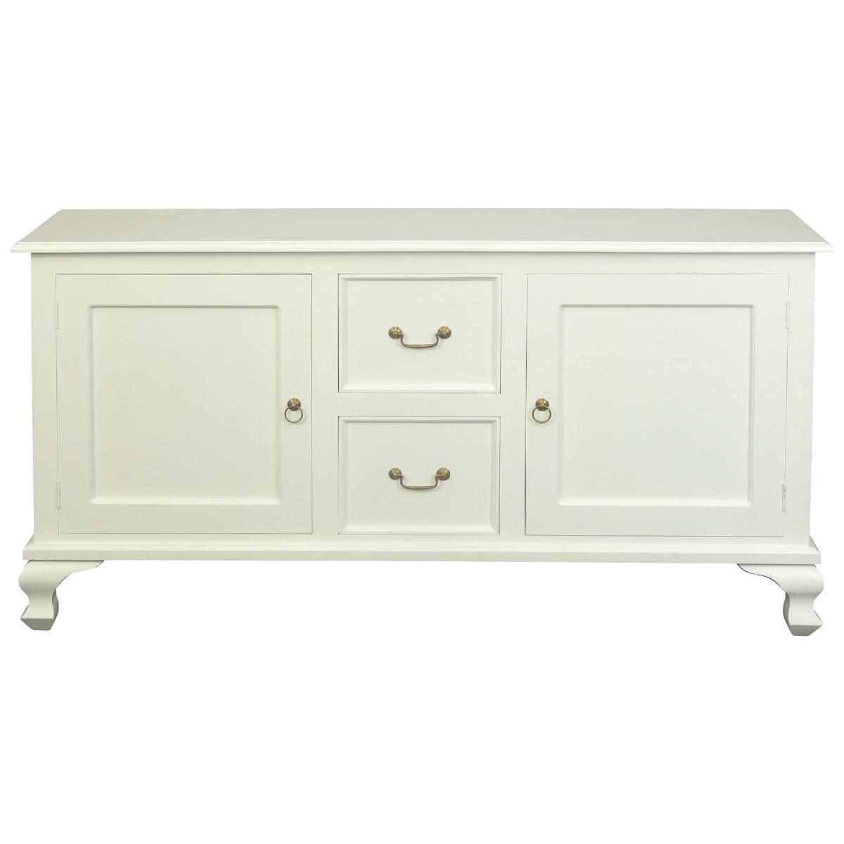 Stewart Queen Ann Style Solid Mahogany 2 Doors 2 Drawers 160cm Buffet / Sideboard in White - Chocolate Wood