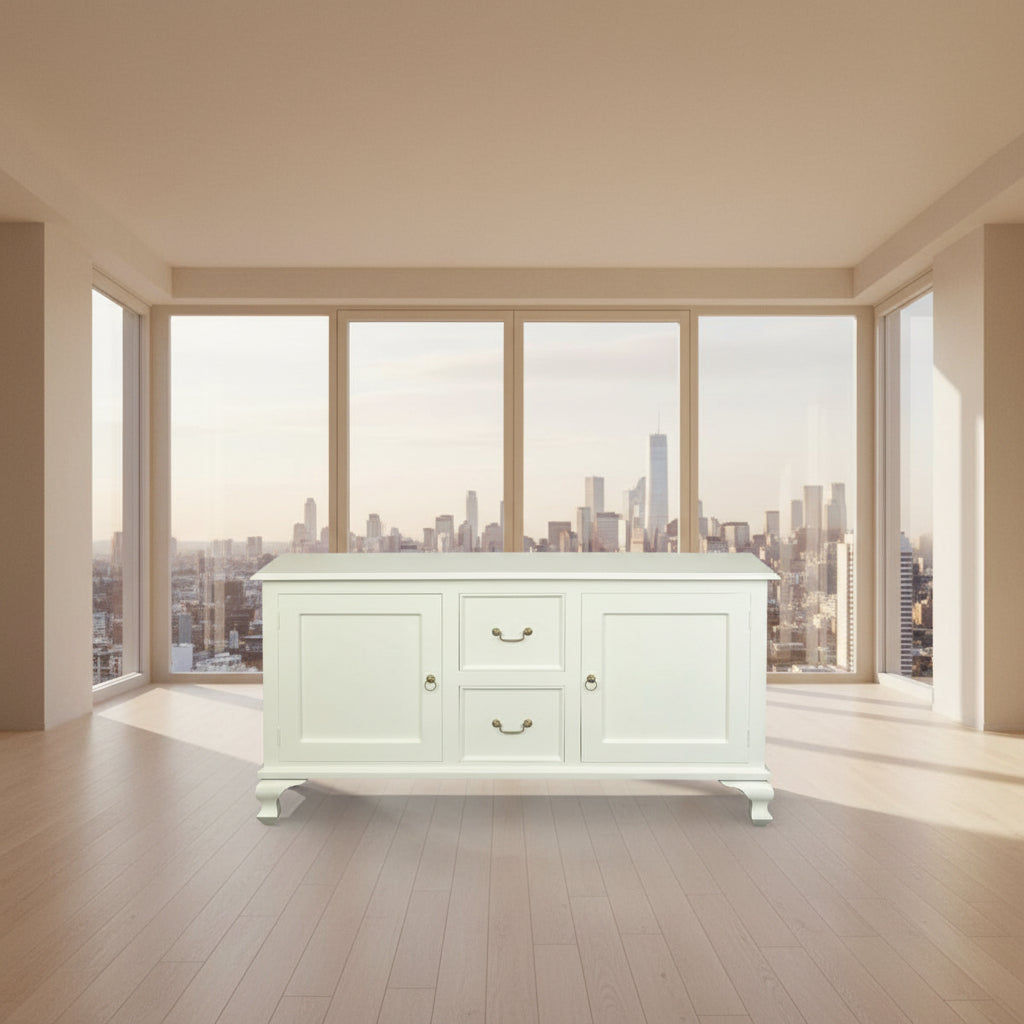 Stewart Queen Ann Style Solid Mahogany 2 Doors 2 Drawers 160cm Buffet / Sideboard in White - Chocolate Wood