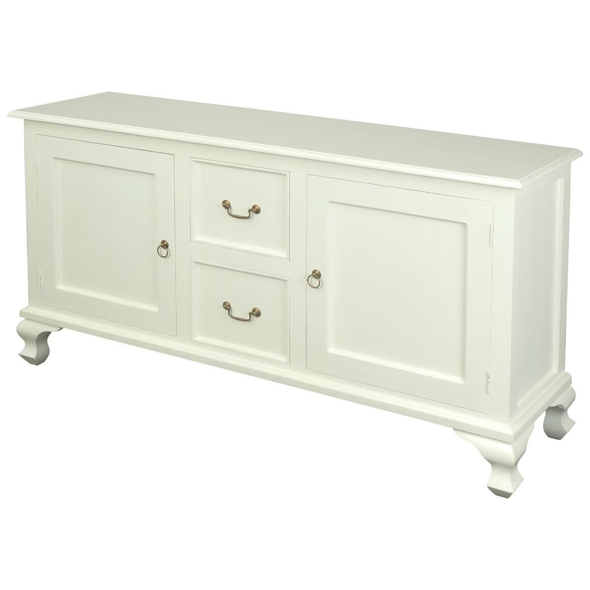 Stewart Queen Ann Style Solid Mahogany 2 Doors 2 Drawers 160cm Buffet / Sideboard in White - Chocolate Wood