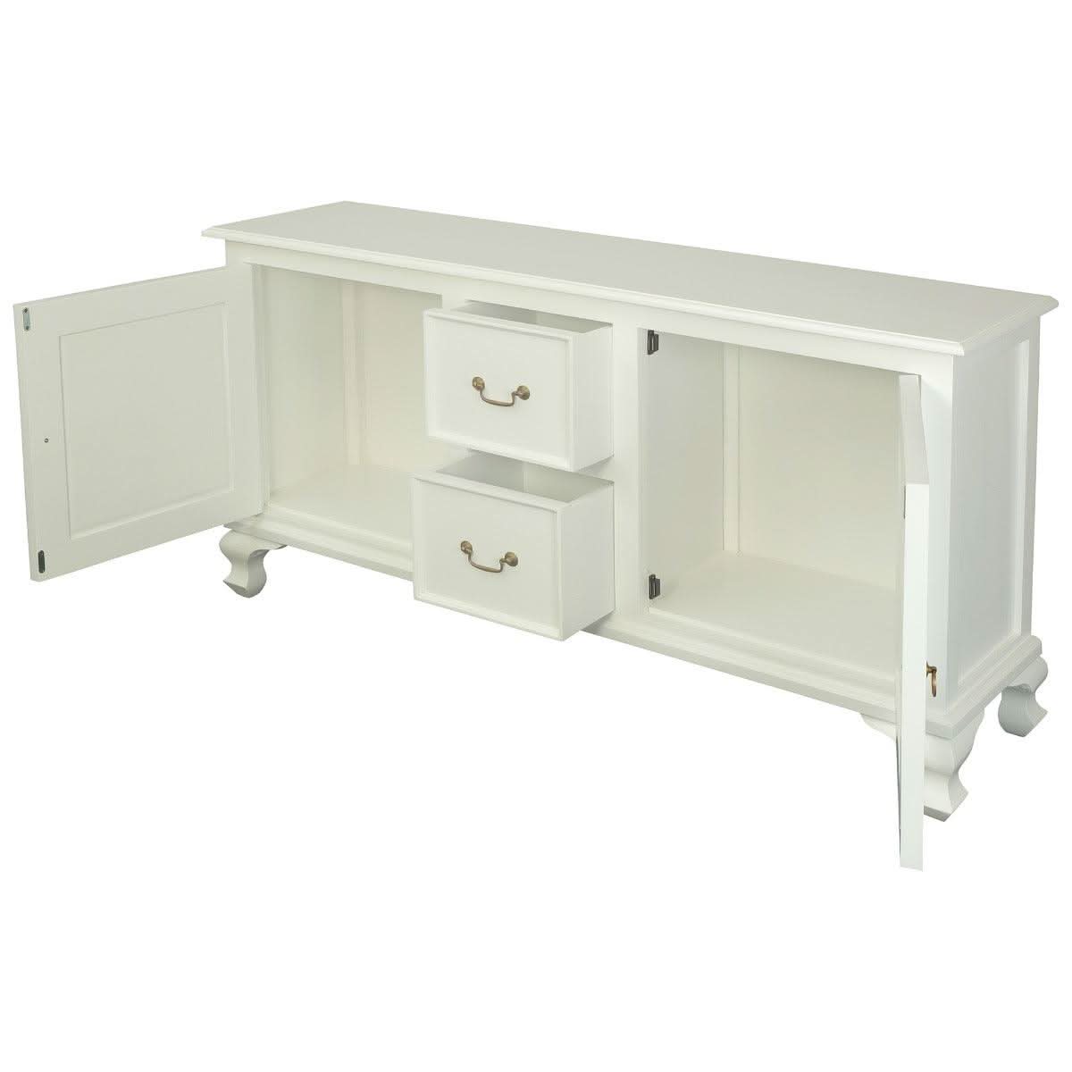 Stewart Queen Ann Style Solid Mahogany 2 Doors 2 Drawers 160cm Buffet / Sideboard in White - Chocolate Wood