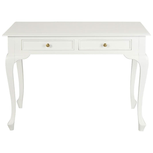 STEWART QUEEN ANN STYLE SOLID MAHOGANY 2 DRAWER 105CM DESK IN SOLID WHITE - MyChocolateWood