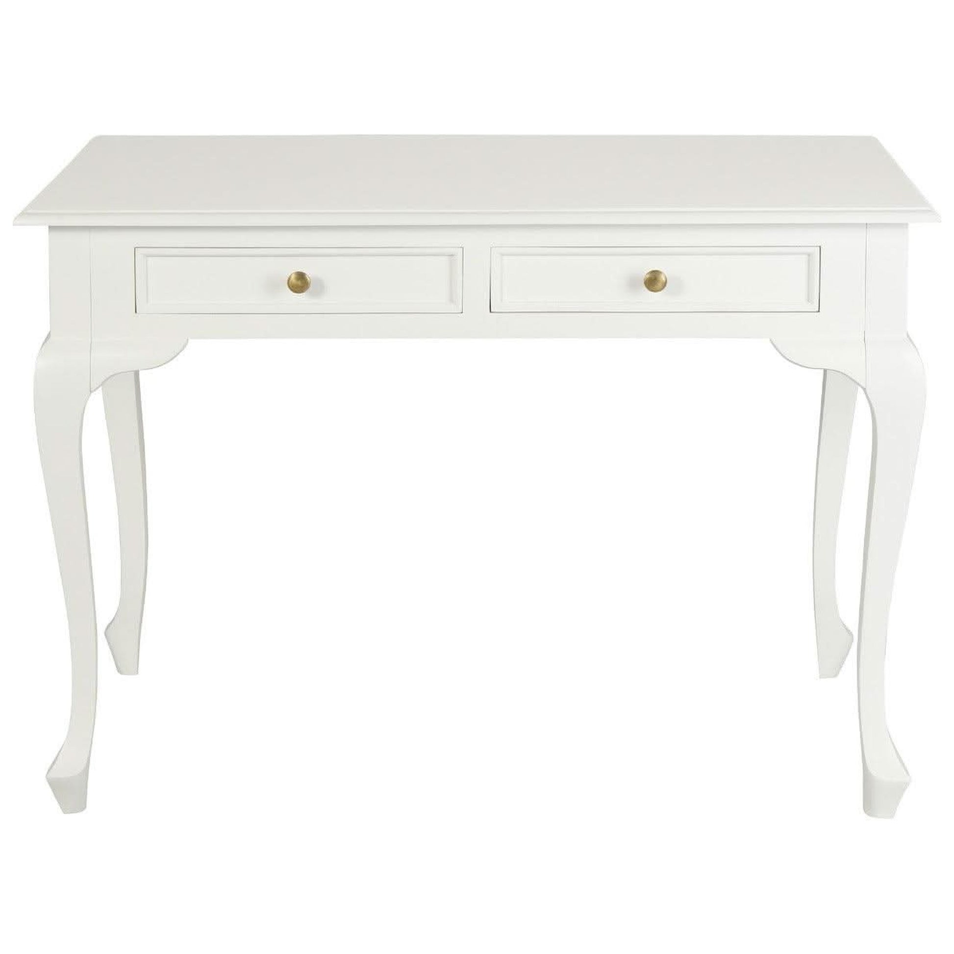 Stewart Queen Ann Style Solid Mahogany Desk 2 Drawers 105cm in White - Chocolate Wood