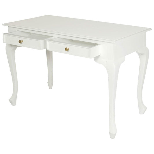 STEWART QUEEN ANN STYLE SOLID MAHOGANY 2 DRAWER 105CM DESK IN SOLID WHITE - MyChocolateWood