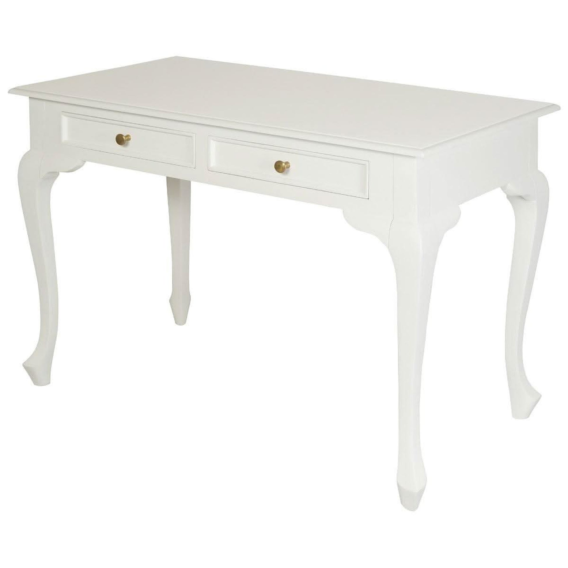 Stewart Queen Ann Style Solid Mahogany Desk 2 Drawers 105cm in White - Chocolate Wood