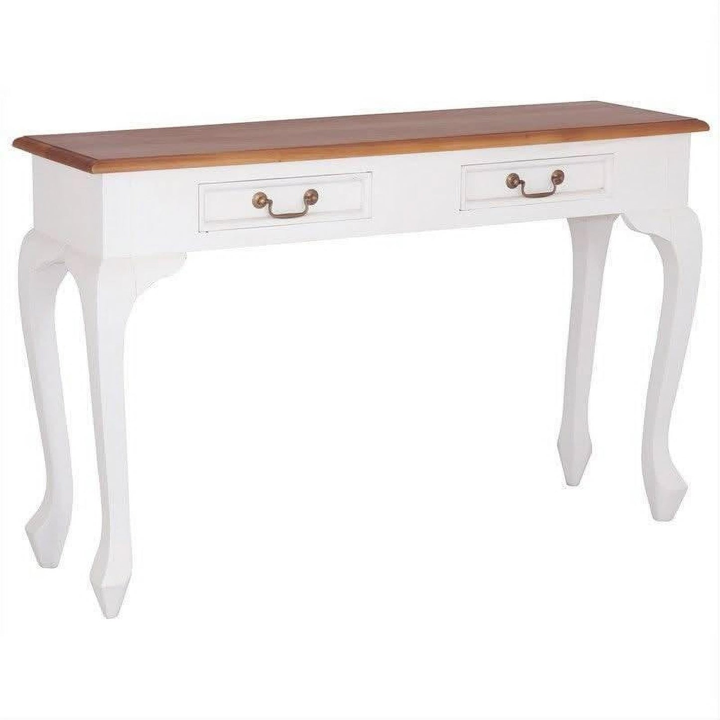 Stewart Queen Ann Style Solid Mahogany Console Table / Hall Table 2 Drawers 120cm in White / Caramel - Chocolate Wood