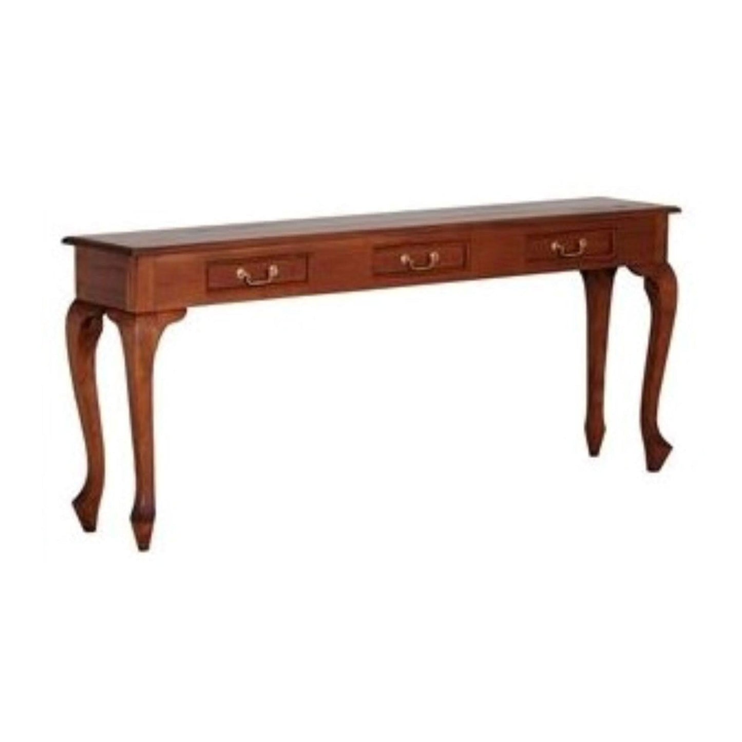 Stewart Queen Ann Style Solid Mahogany Console Table 3 Drawers 180cm in Mahogany - Chocolate Wood