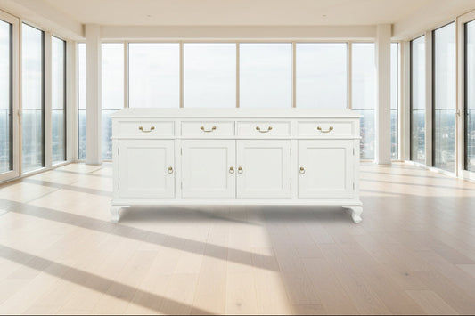 STEWART QUEEN ANN STYLE SOLID MAHOGANY 4 DOORS 4 DRAWERS 200CM BUFFET/SIDEBOARD IN SOLID WHITE - MyChocolateWood