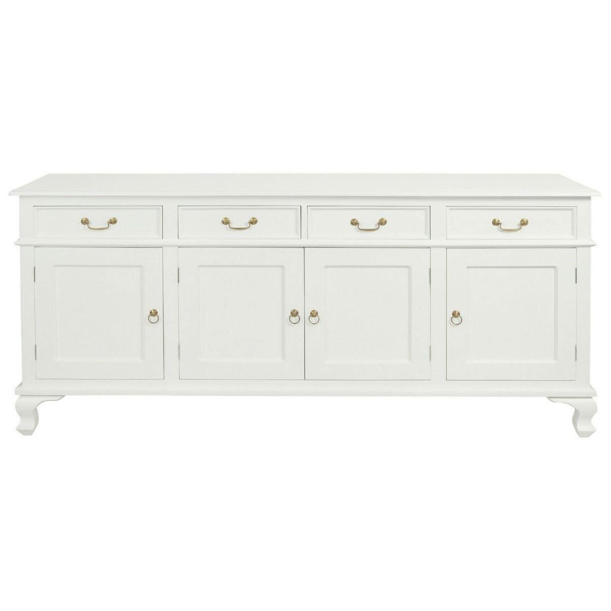 STEWART QUEEN ANN STYLE SOLID MAHOGANY 4 DOOR 4 DRAWER 200CM BUFFET/SIDEBOARD IN SOLID WHITE - MyChocolateWood