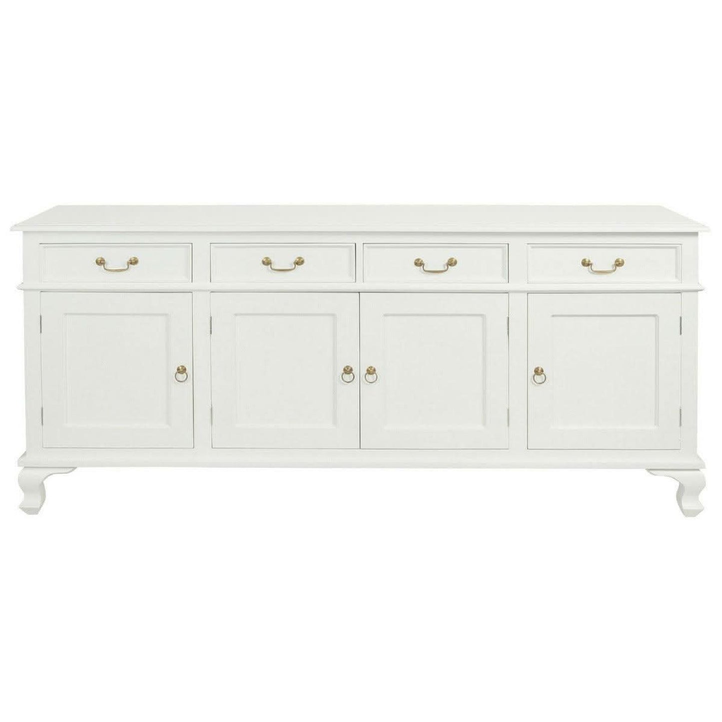 Stewart Queen Ann Style Solid Mahogany 4 Doors 4 Drawers 200cm Buffet / Sideboard in White - Chocolate Wood