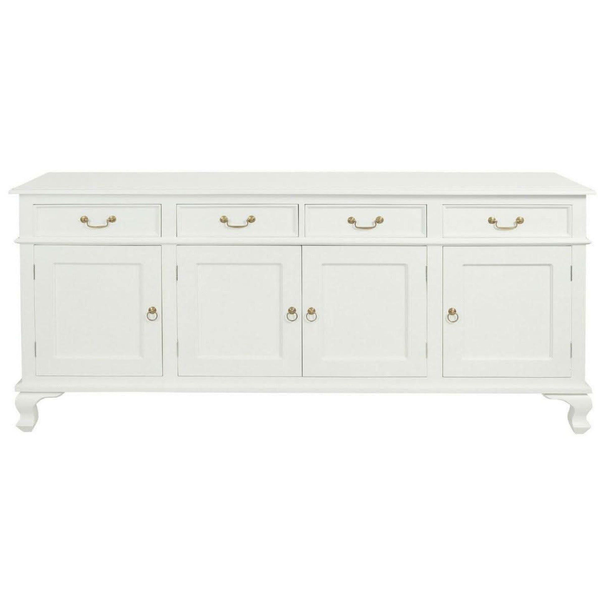 Stewart Queen Ann Style Solid Mahogany 4 Doors 4 Drawers 200cm Buffet / Sideboard in White - Chocolate Wood