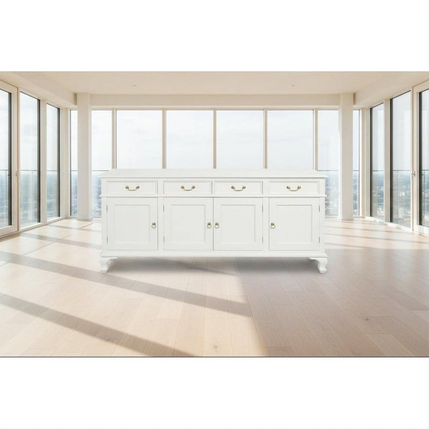 Stewart Queen Ann Style Solid Mahogany 4 Doors 4 Drawers 200cm Buffet / Sideboard in White - Chocolate Wood