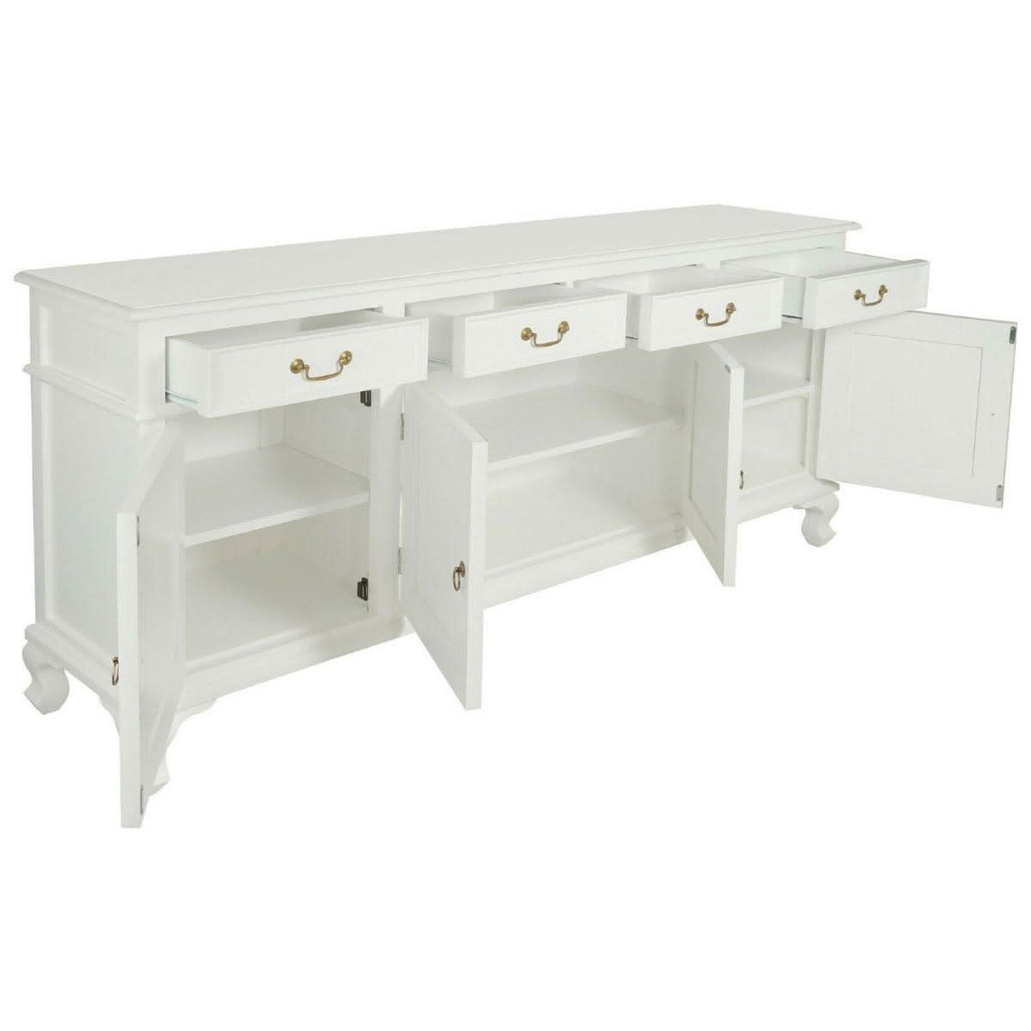 Stewart Queen Ann Style Solid Mahogany 4 Doors 4 Drawers 200cm Buffet / Sideboard in White - Chocolate Wood