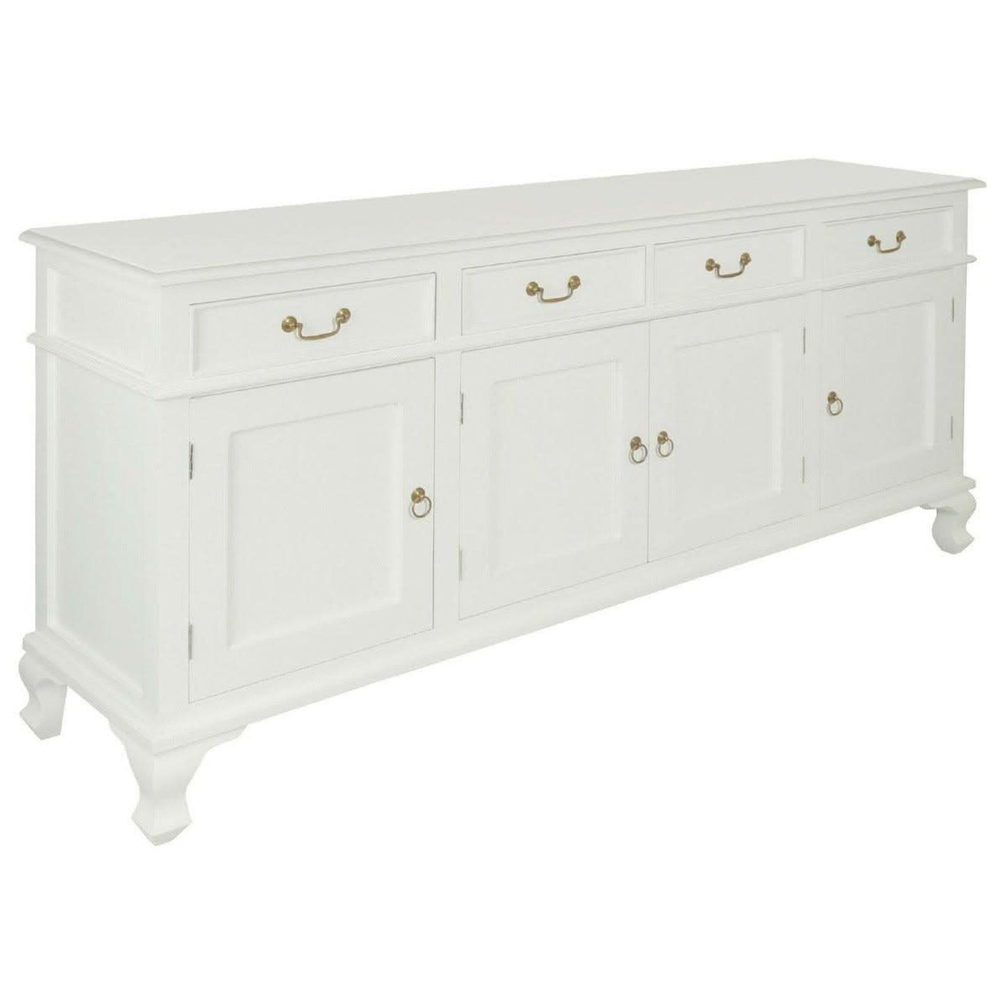 Stewart Queen Ann Style Solid Mahogany 4 Doors 4 Drawers 200cm Buffet / Sideboard in White - Chocolate Wood