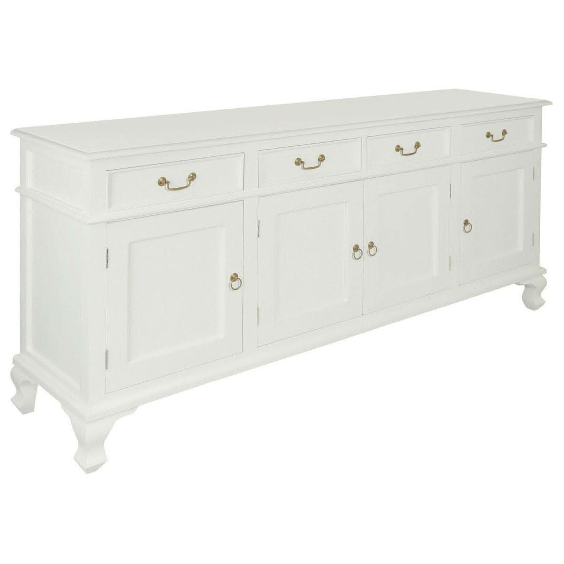 Stewart Queen Ann Style Solid Mahogany 4 Doors 4 Drawers 200cm Buffet / Sideboard in White - Chocolate Wood