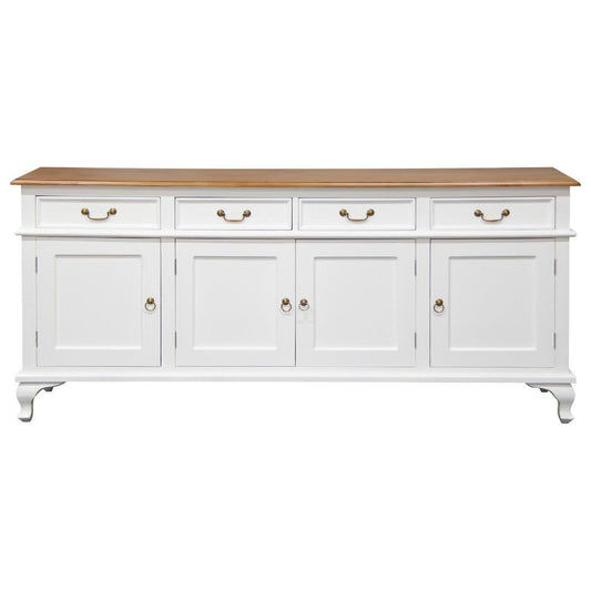 STEWART QUEEN ANN STYLE SOLID MAHOGANY 4 DOORS 4 DRAWERS 200CM BUFFET/SIDEBOARD WHITE/CARAMEL - MyChocolateWood