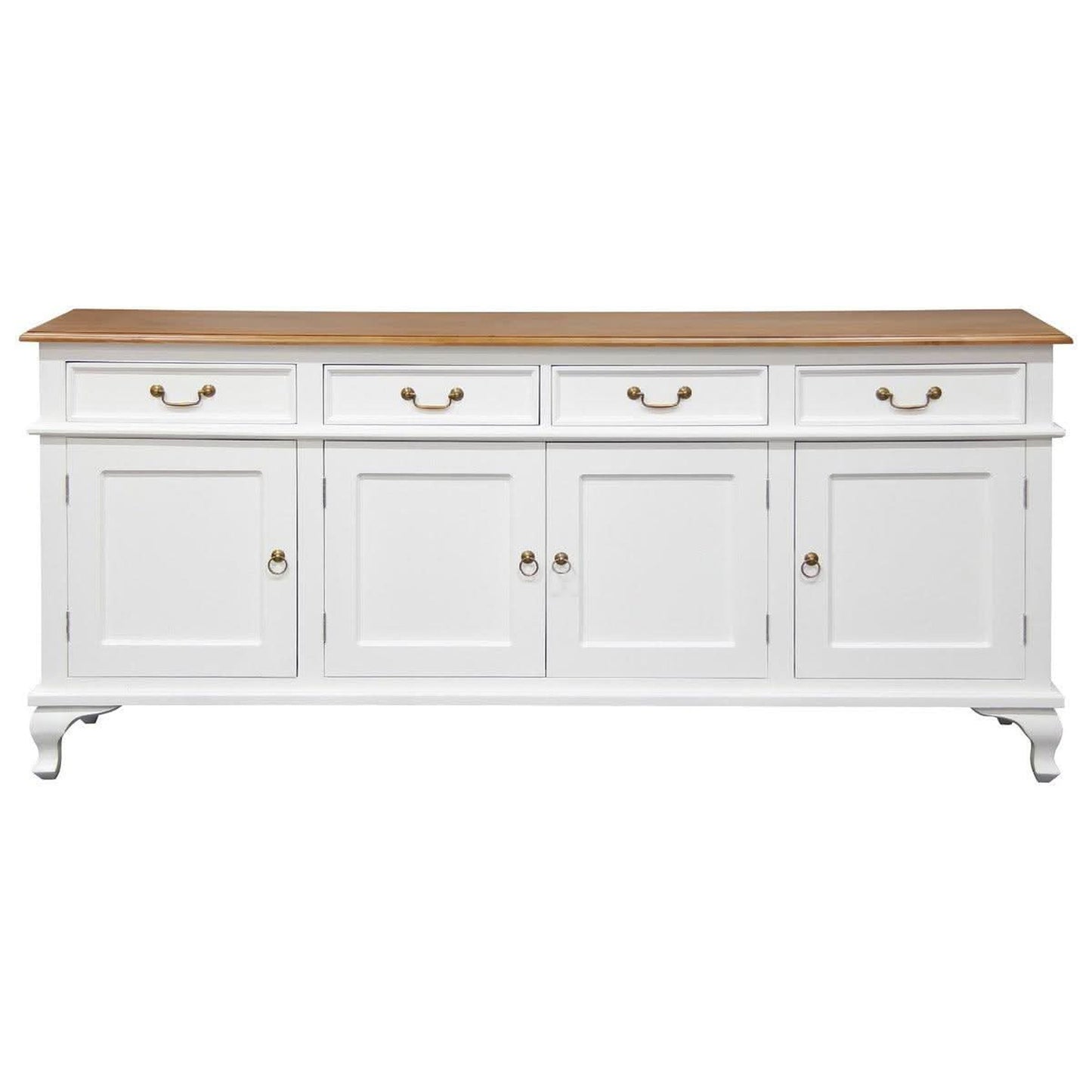 Stewart Queen Ann Style Solid Mahogany 4 Doors 4 Drawers 200cm Buffet / Sideboard in White / Caramel - Chocolate Wood