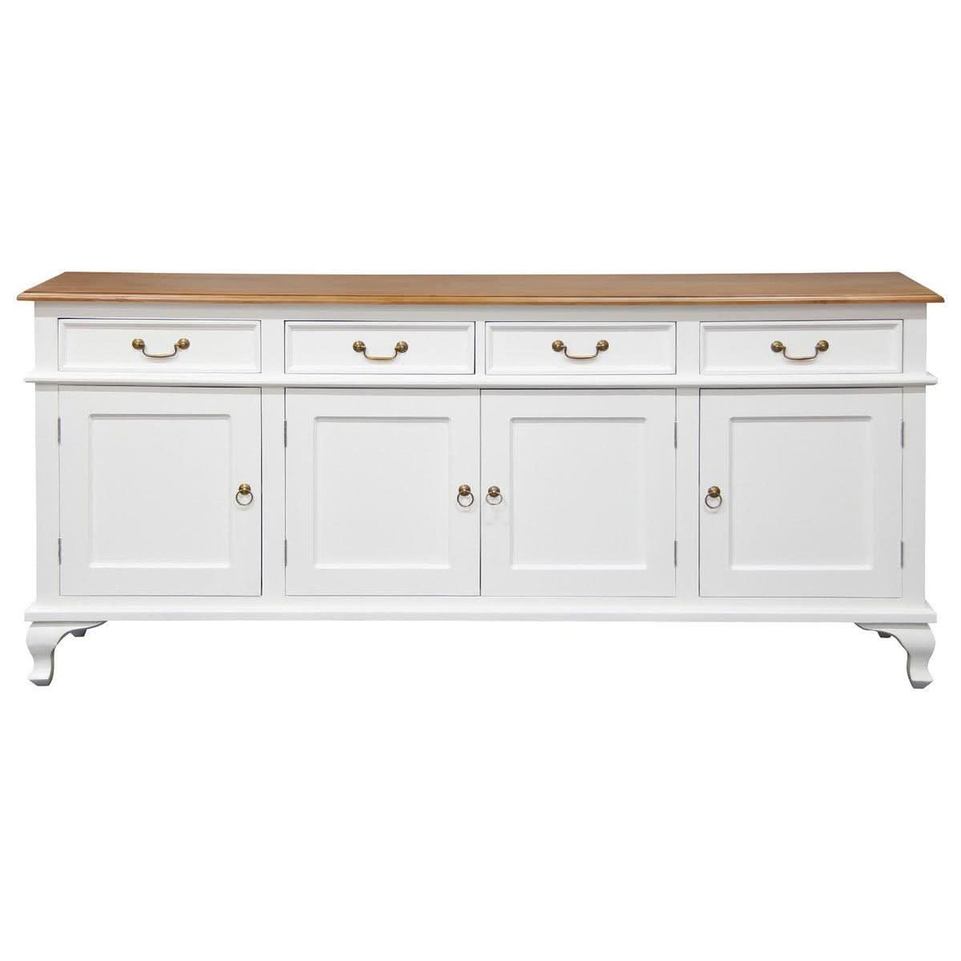 Stewart Queen Ann Style Solid Mahogany 4 Doors 4 Drawers 200cm Buffet / Sideboard in White / Caramel - Chocolate Wood