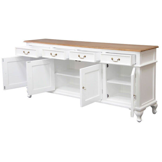 STEWART QUEEN ANN STYLE SOLID MAHOGANY 4 DOORS 4 DRAWERS 200CM BUFFET/SIDEBOARD WHITE/CARAMEL - MyChocolateWood