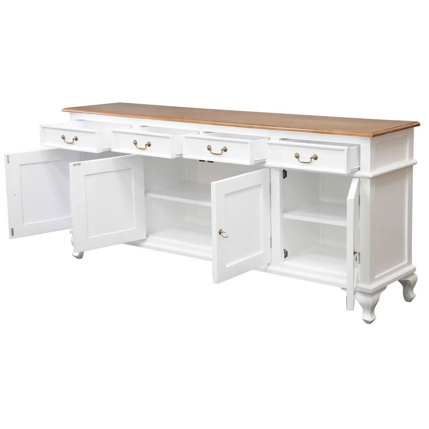 Stewart Queen Ann Style Solid Mahogany 4 Doors 4 Drawers 200cm Buffet / Sideboard in White / Caramel - Chocolate Wood