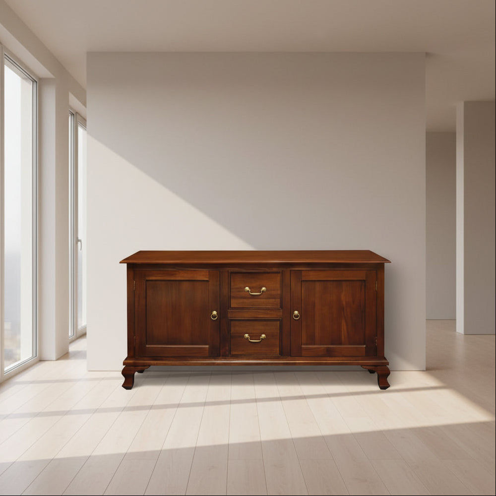 Stewart Queen Ann Style Solid Mahogany 2 Doors 2 Drawers 160cm Buffet / Sideboard in Mahogany - Chocolate Wood