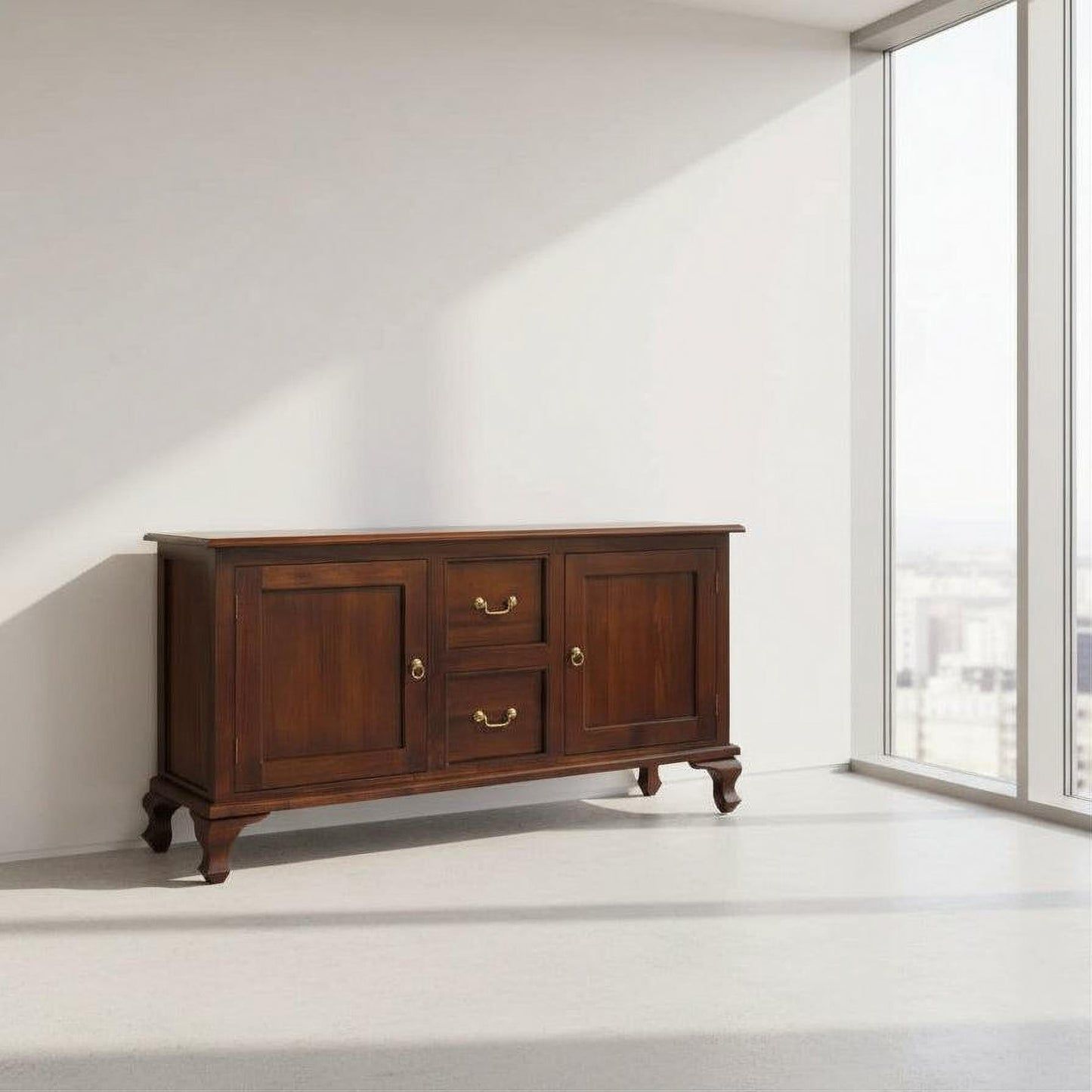 Stewart Queen Ann Style Solid Mahogany 2 Doors 2 Drawers 160cm Buffet / Sideboard in Mahogany - Chocolate Wood