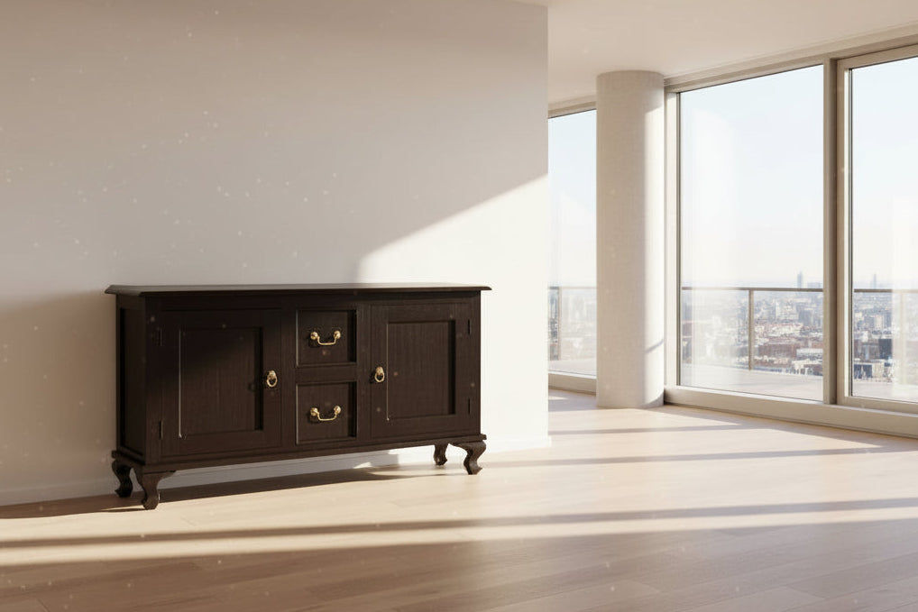 Stewart Queen Ann Style Solid Mahogany 2 Doors 2 Drawers 160cm Buffet / Sideboard in Chocolate - Chocolate Wood