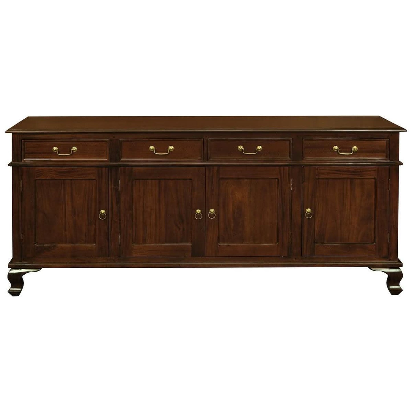 Stewart Queen Ann Style Solid Mahogany 4 Doors 4 Drawers 200cm Buffet / Sideboard in Mahogany - Chocolate Wood