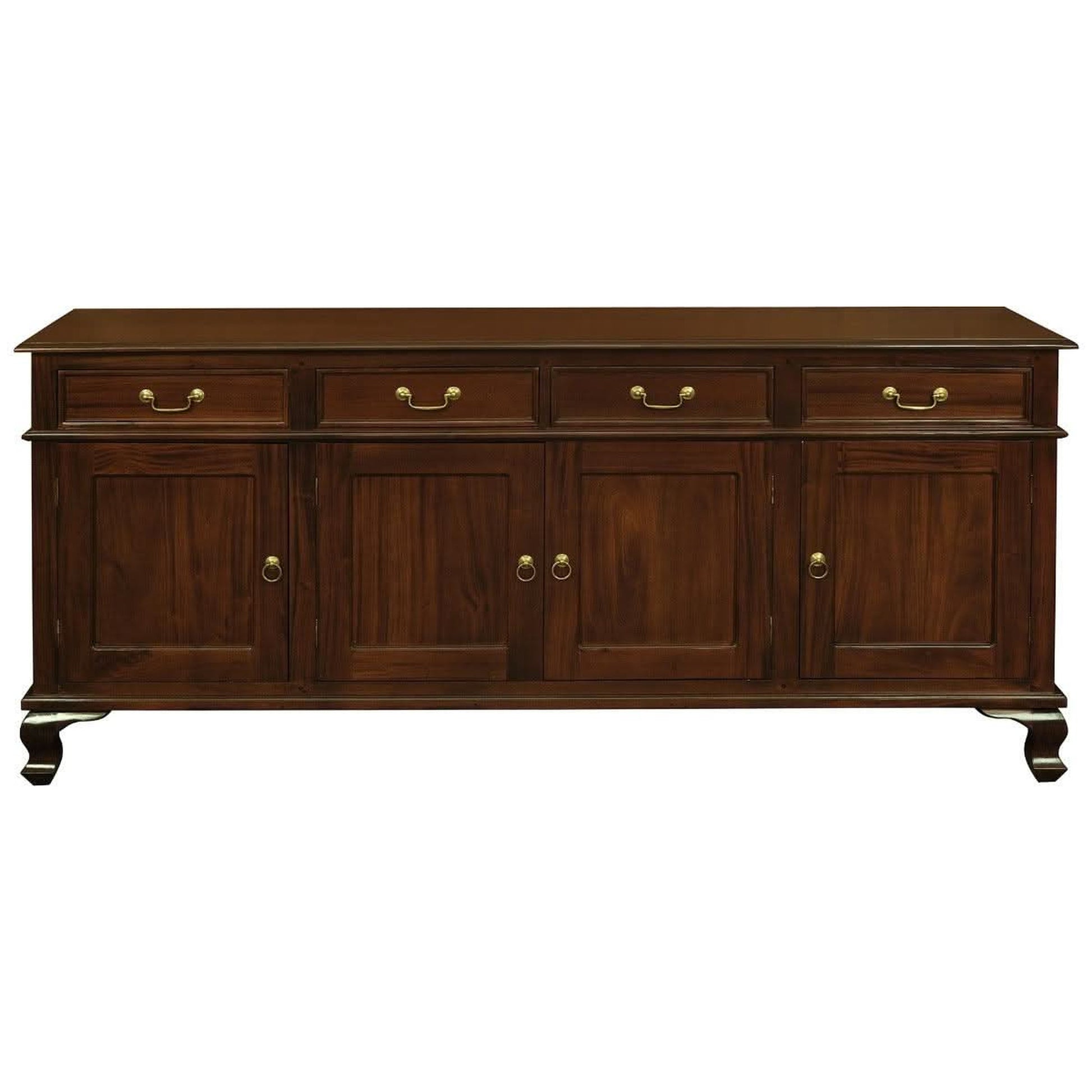 Stewart Queen Ann Style Solid Mahogany 4 Doors 4 Drawers 200cm Buffet / Sideboard in Mahogany - Chocolate Wood
