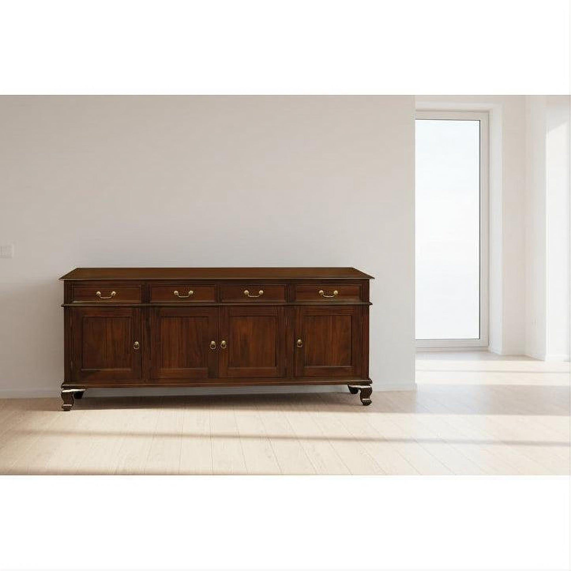 Stewart Queen Ann Style Solid Mahogany 4 Doors 4 Drawers 200cm Buffet / Sideboard in Mahogany - Chocolate Wood