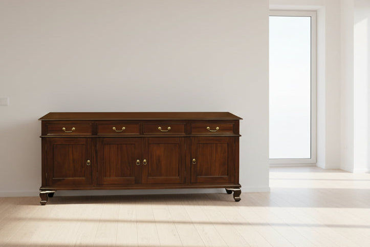 STEWART QUEEN ANN STYLE SOLID MAHOGANY BUFFET/SIDEBOARD 4 DOORS 4 DRAWERS MAHOGANY COLOURS 200CM IN MAHOAGNY - MyChocolateWood