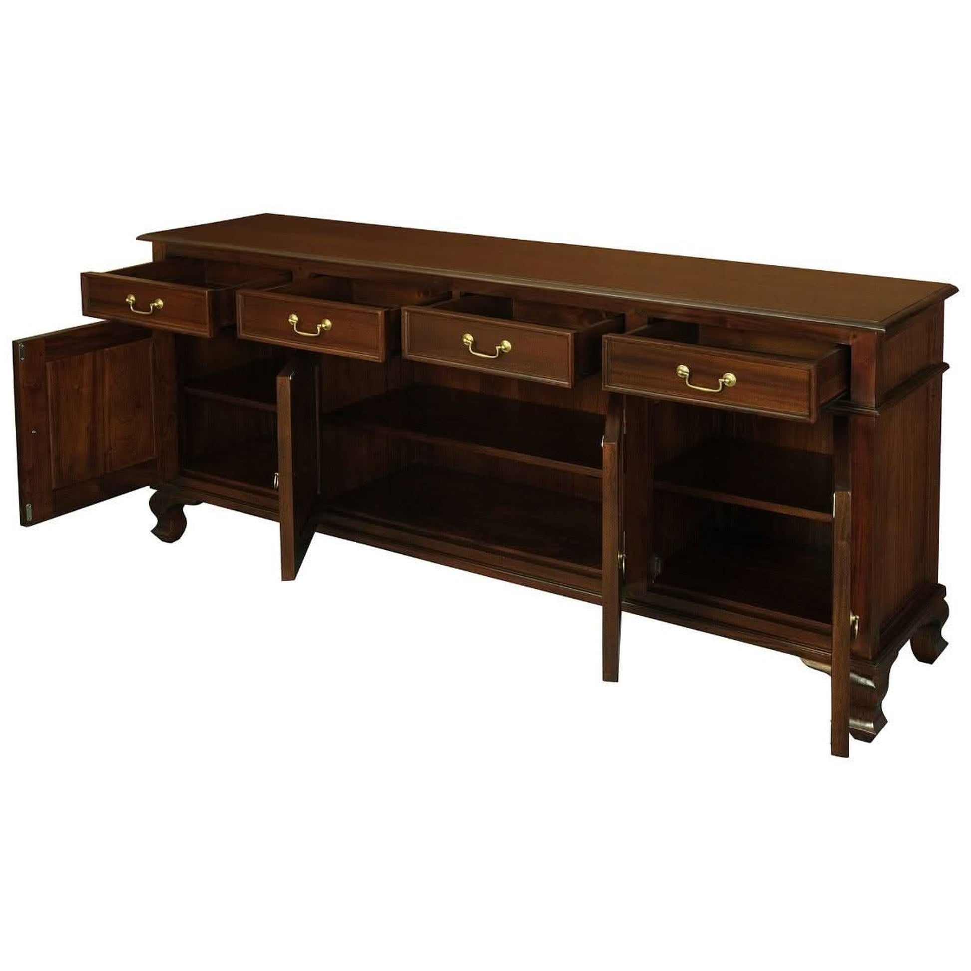 Stewart Queen Ann Style Solid Mahogany 4 Doors 4 Drawers 200cm Buffet / Sideboard in Mahogany - Chocolate Wood