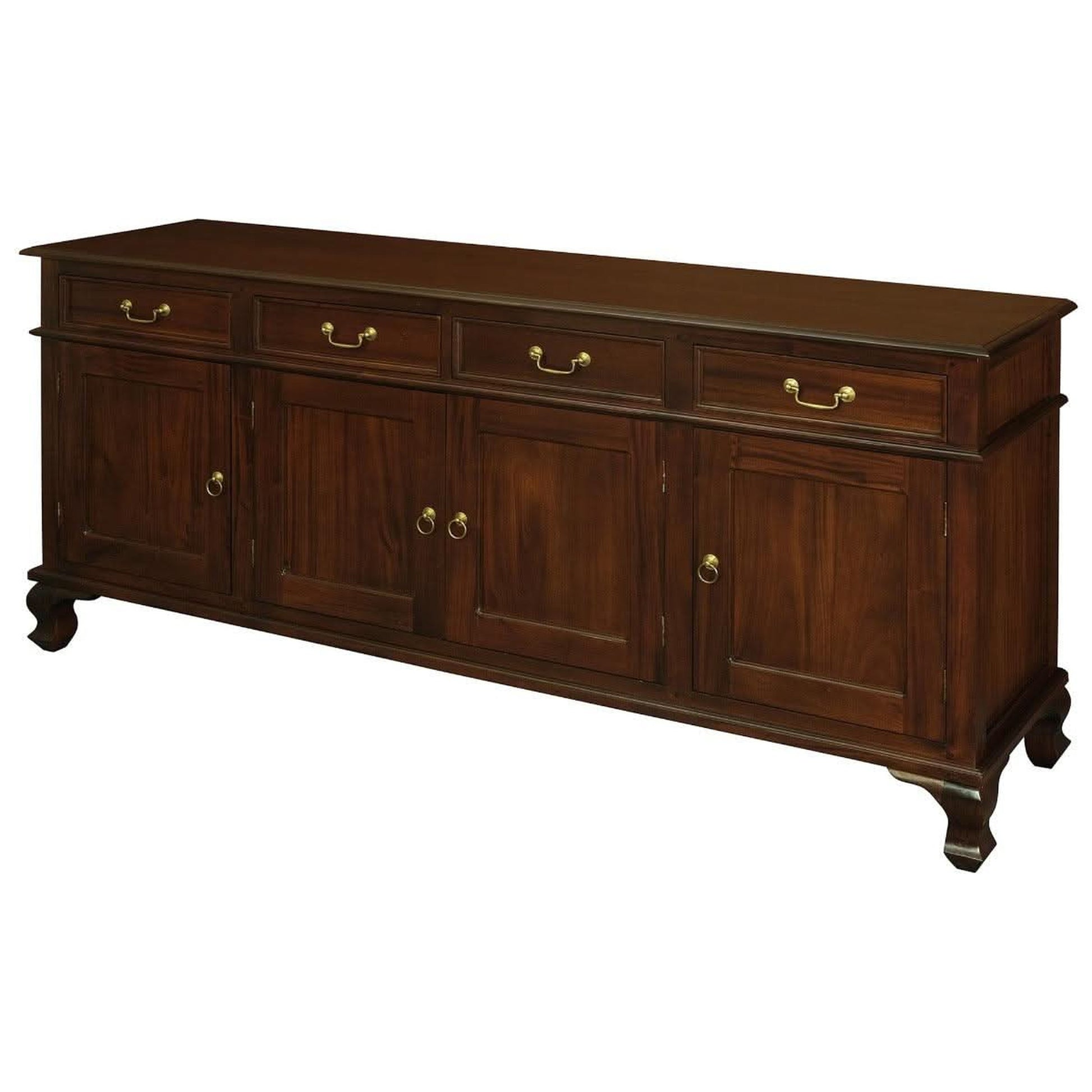 Stewart Queen Ann Style Solid Mahogany 4 Doors 4 Drawers 200cm Buffet / Sideboard in Mahogany - Chocolate Wood