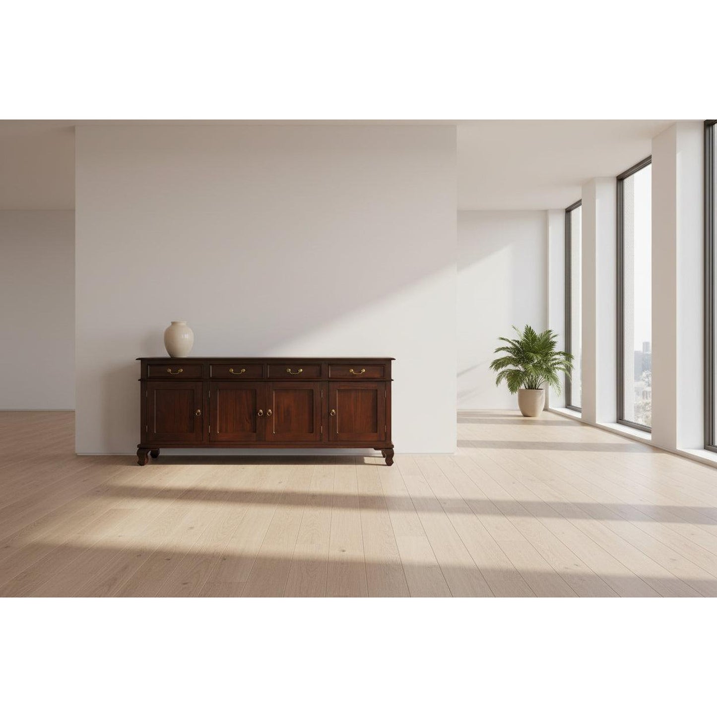 Stewart Queen Ann Style Solid Mahogany 4 Doors 4 Drawers 200cm Buffet / Sideboard in Mahogany - Chocolate Wood