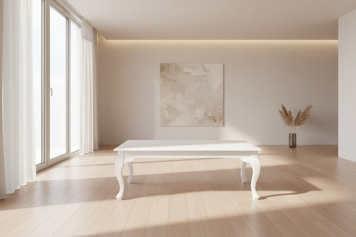 STEWART QUEEN ANN STYLE SOLID MAHOGANY COFFEE TABLE IN WHITE 120CM - MyChocolateWood