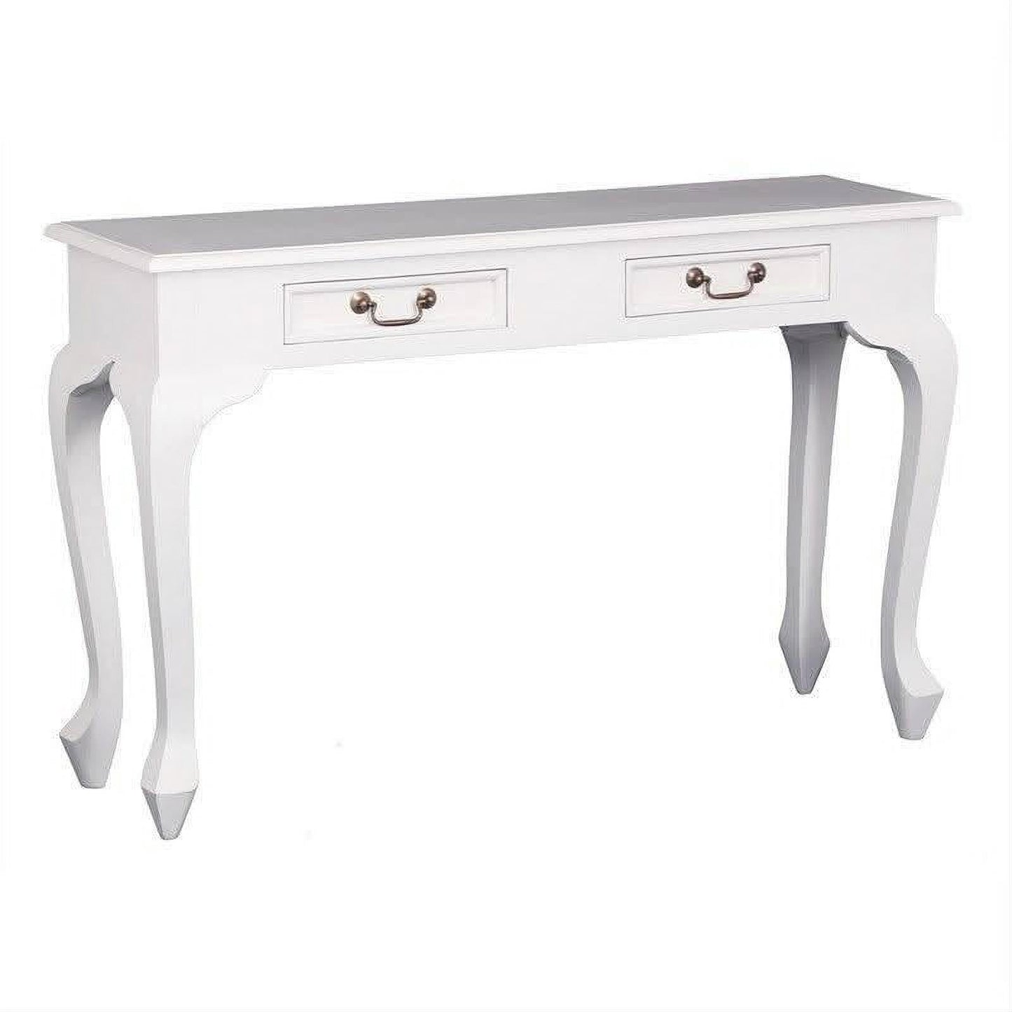 Stewart Queen Ann Style Solid Mahogany Console Table / Hall Table 2 Drawers 120cm in White - Chocolate Wood