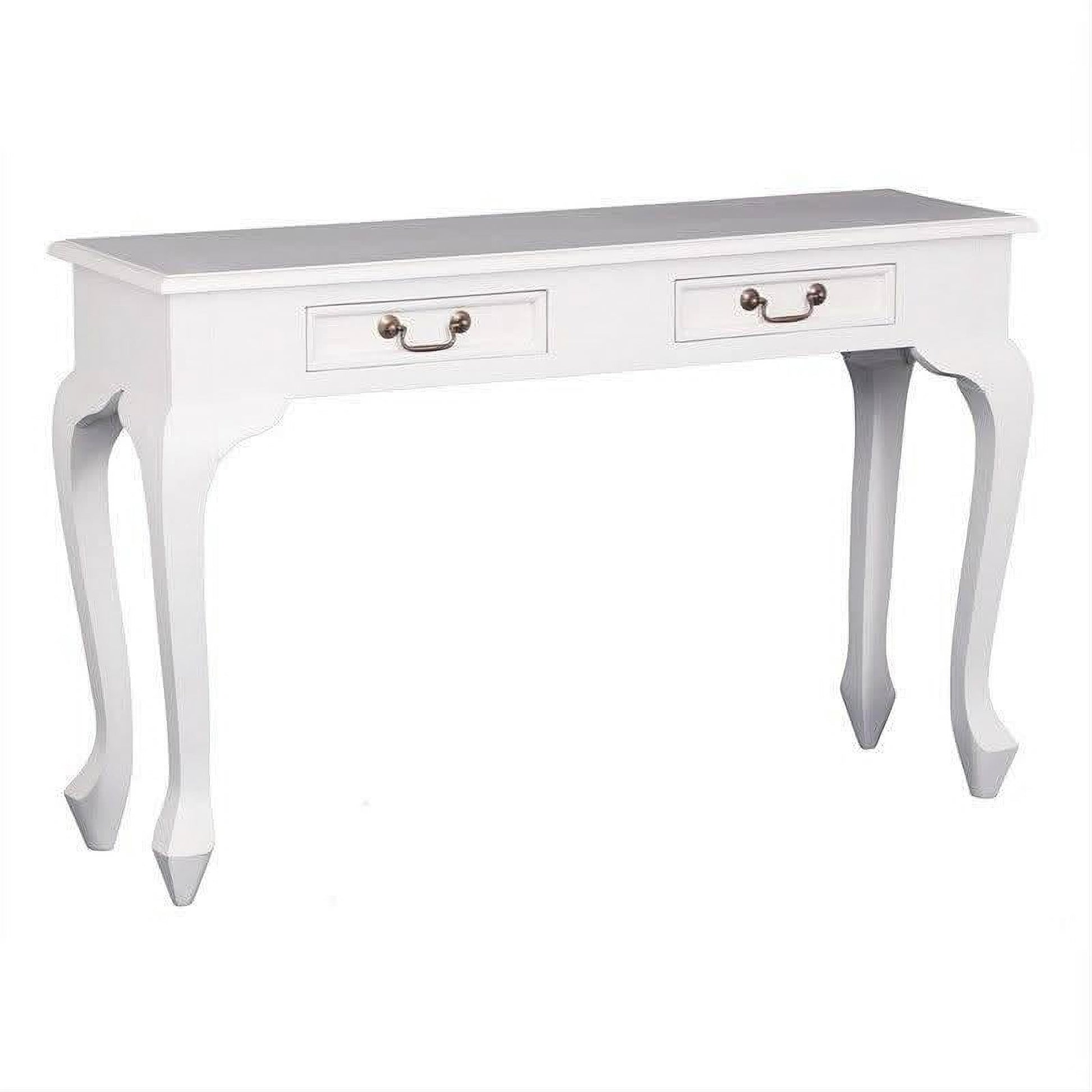 Stewart Queen Ann Style Solid Mahogany Console Table / Hall Table 2 Drawers 120cm in White - Chocolate Wood