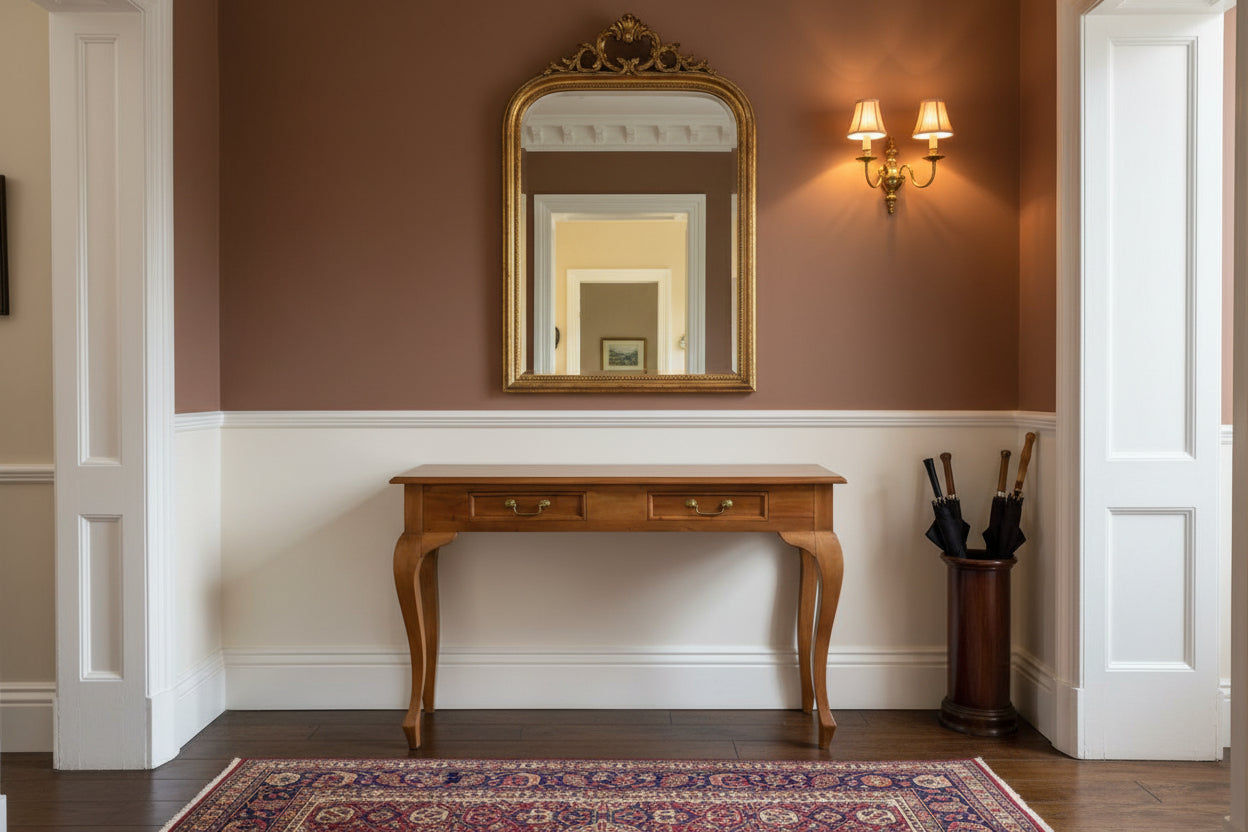 STEWART QUEEN ANN STYLE SOLID MAHOGANY CONSOLE TABLE/CONSOLE IN LIGHT PECAN - MyChocolateWood