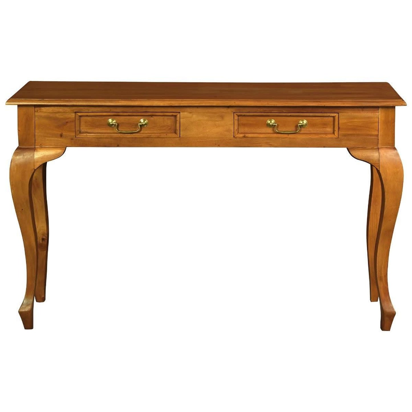 Stewart Queen Ann Style Solid Mahogany Console Table / Hall Table 2 Drawers 120cm in Light Pecan - Chocolate Wood