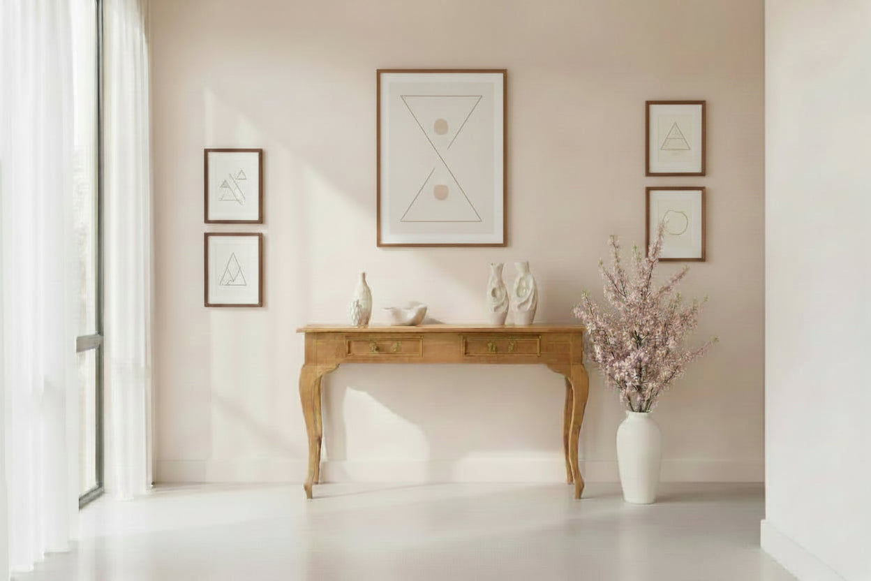 STEWART QUEEN ANN STYLE SOLID MAHOGANY CONSOLE TABLE/CONSOLE IN LIGHT PECAN - MyChocolateWood