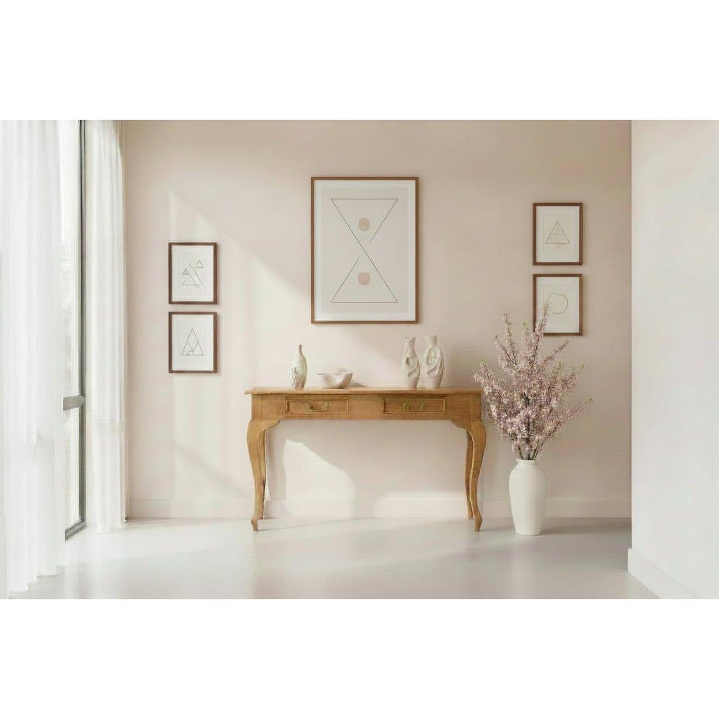 Stewart Queen Ann Style Solid Mahogany Console Table / Hall Table 2 Drawers 120cm in Light Pecan - Chocolate Wood