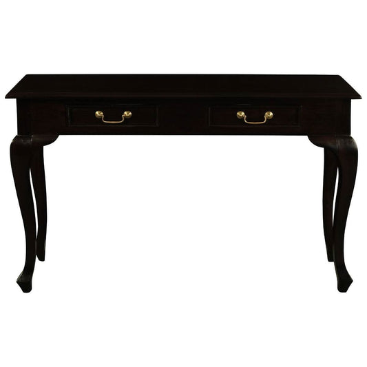 STEWART QUEEN ANN STYLE SOLID MAHOGANY CONSOLE TABLE/HALL TABLE 2 DRAWERS CHOCOLATE 230CM - MyChocolateWood