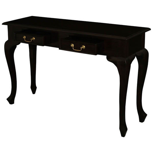 STEWART QUEEN ANN STYLE SOLID MAHOGANY CONSOLE TABLE/HALL TABLE 2 DRAWERS CHOCOLATE 230CM - MyChocolateWood