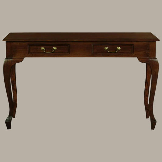 Stewart Queen Ann Style Solid Mahogany Console Table / Hall Table 2 Drawers 120cm in Mahogany - Chocolate Wood